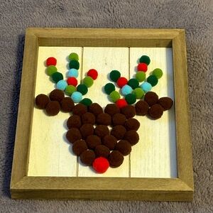 BRAND NEW WOOD FRAME REINDEER CHRISTMAS POSTER